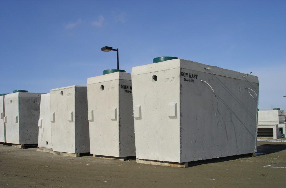 Kon Kast precast concrete septic tanks at the manufacturer’s yard